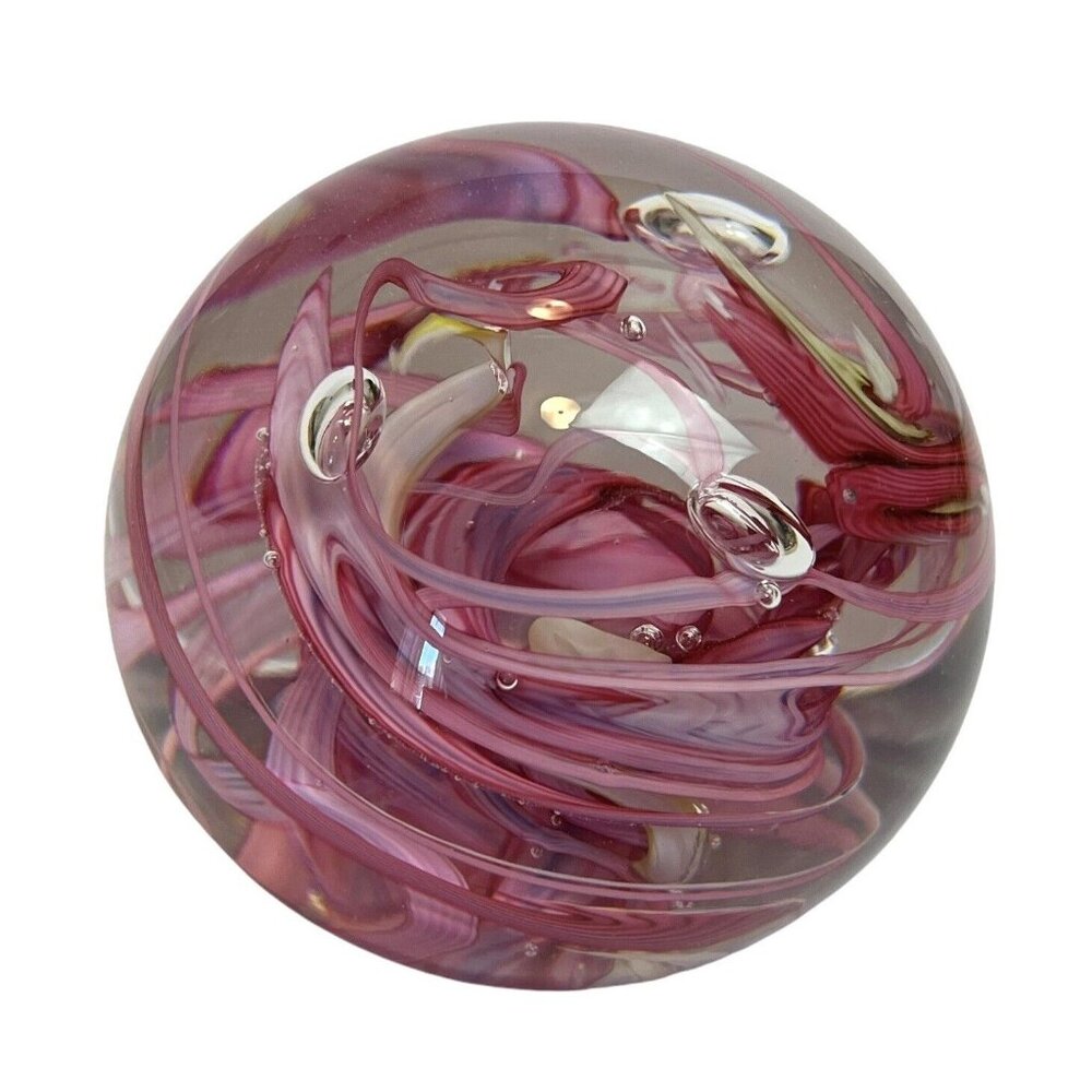 Whitefriars 9850? Pink‎ Yellow White Art Glass Abstract Paperweight Has Sticker! - Picture 3 of 9